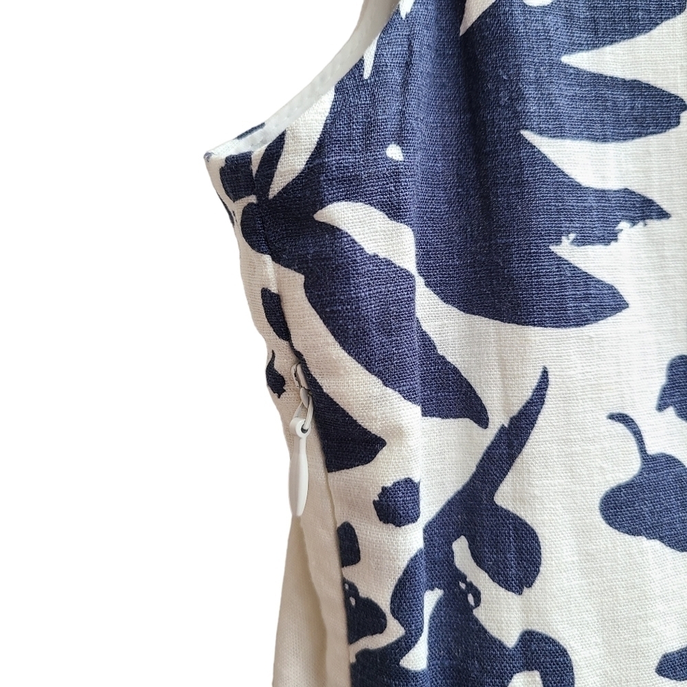 NWT Magaschoni Linen Blend Floral Dress Blue White Costal Vacation Size Small - Picture 9 of 12